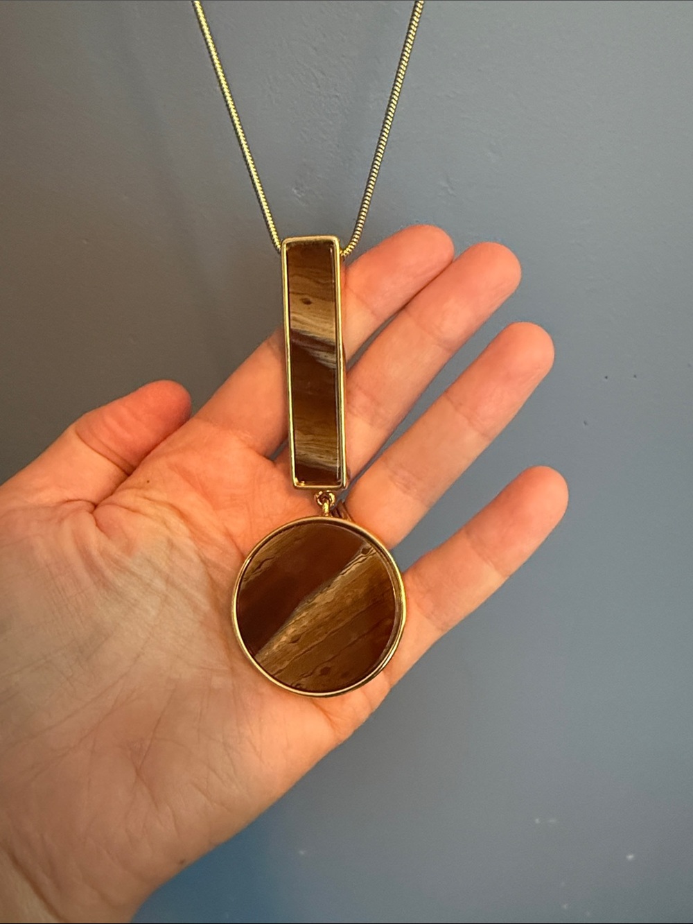 Lafayette 148 New York Gold-Tone Necklace with Brown Stone Inlay